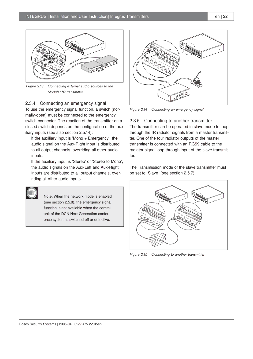 Bosch Appliances 3122 475 22015en manual Connecting an emergency signal, Connecting to another transmitter 