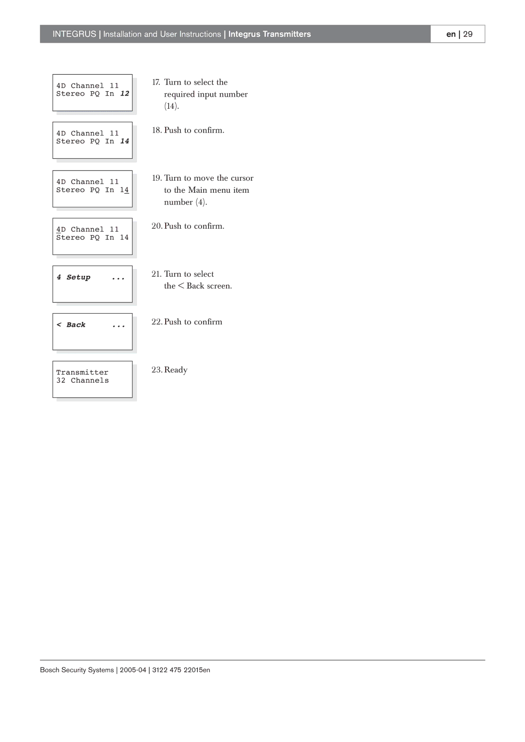 Bosch Appliances 3122 475 22015en manual Setup Back 