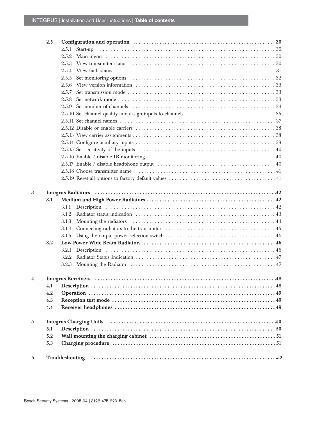 Bosch Appliances 3122 475 22015en manual Integrus Installation and User Instuctions Table of contents 