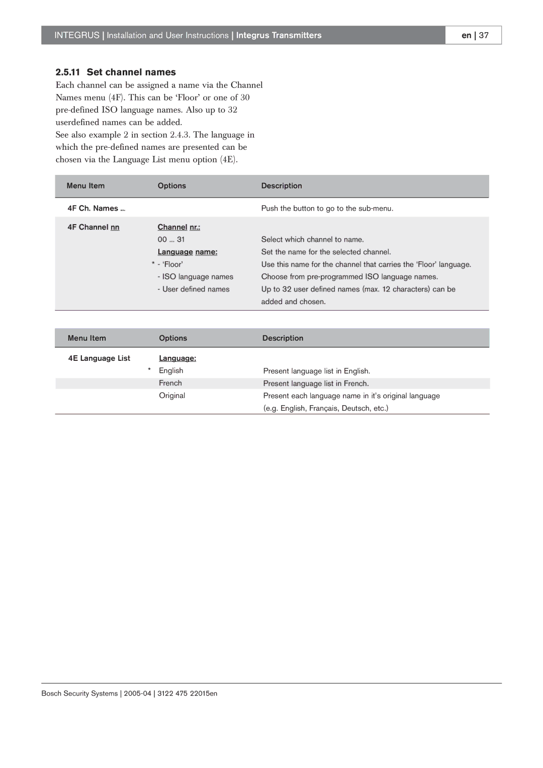 Bosch Appliances 3122 475 22015en manual Set channel names 