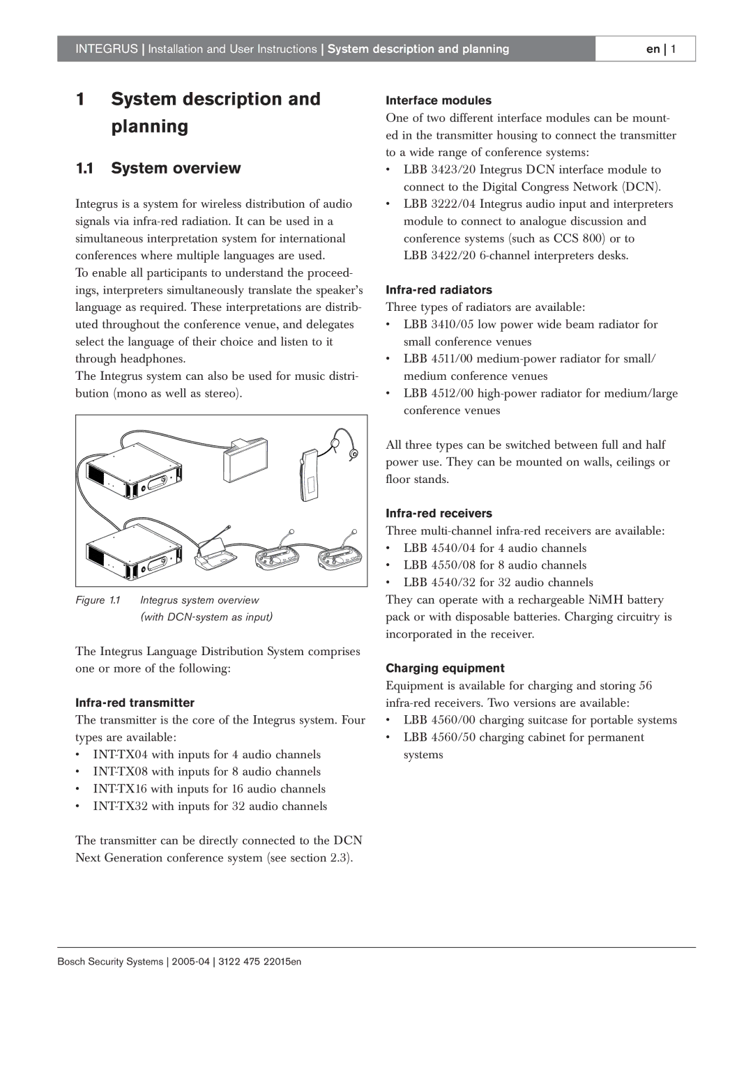 Bosch Appliances 3122 475 22015en manual System description and planning, System overview 