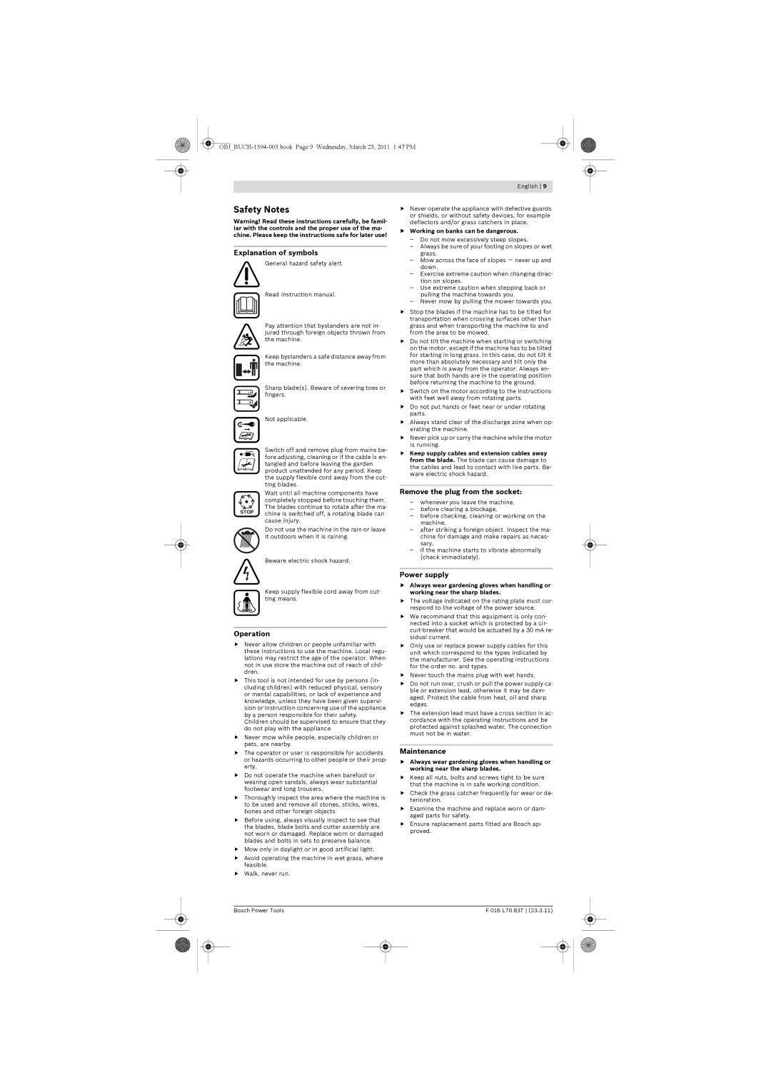 Bosch Appliances 34 manual Safety Notes 