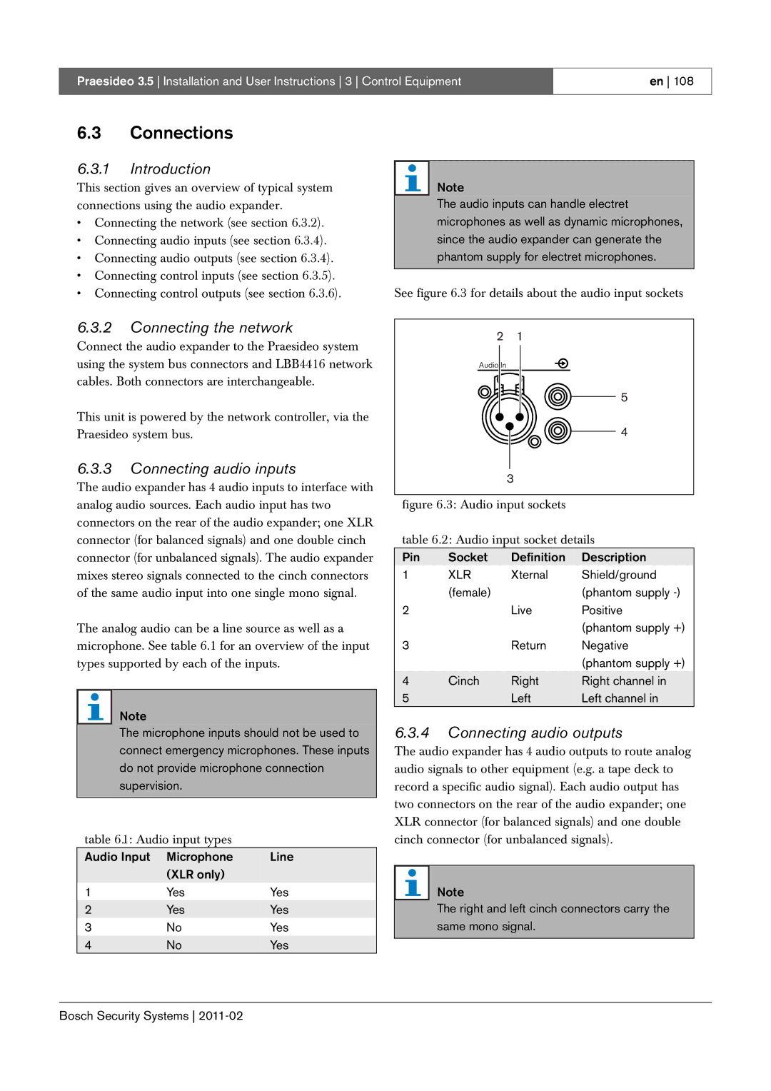 Bosch Appliances 3.5 manual See .3 for details about the audio input sockets 