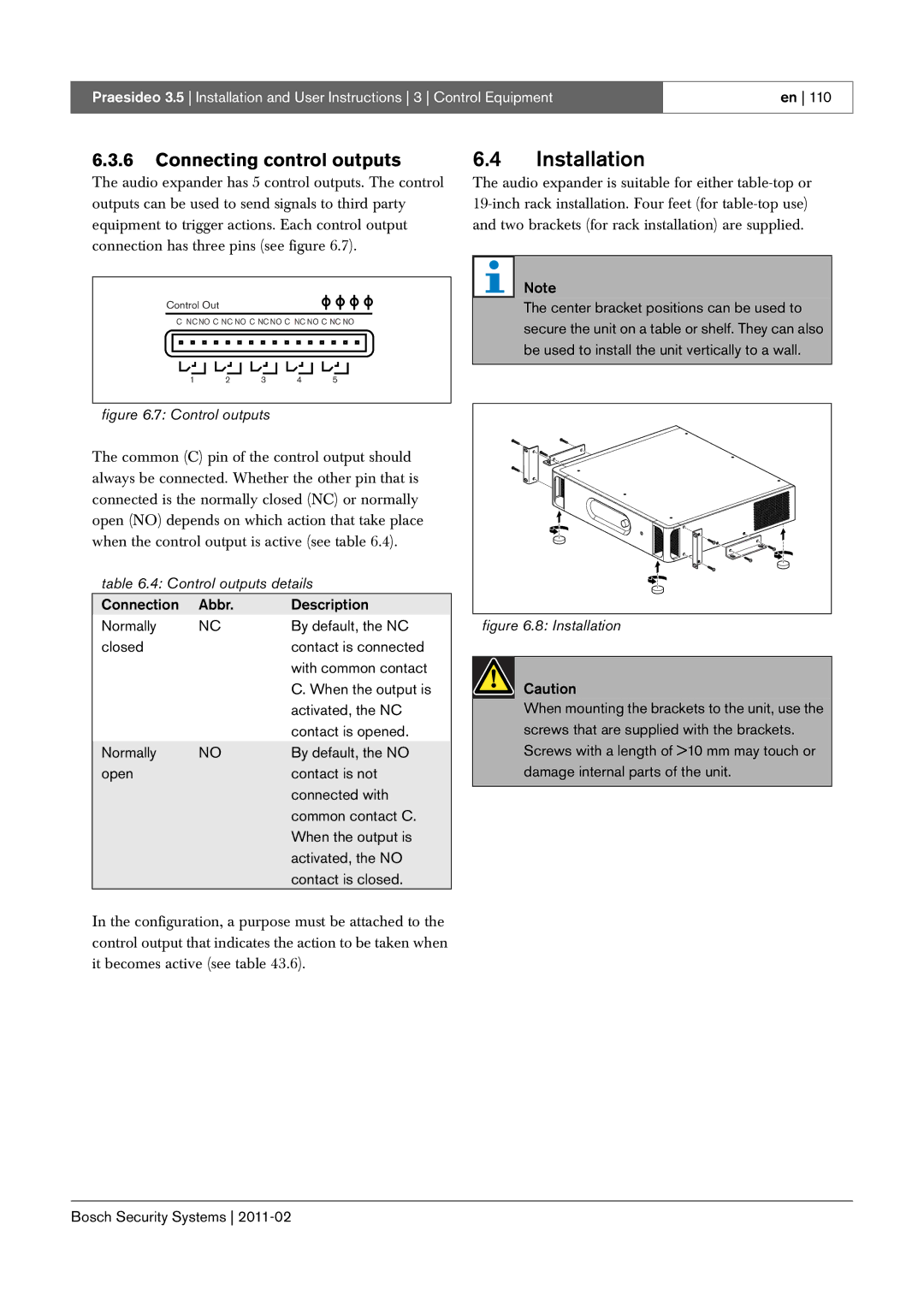 Bosch Appliances 3.5 manual Control outputs 