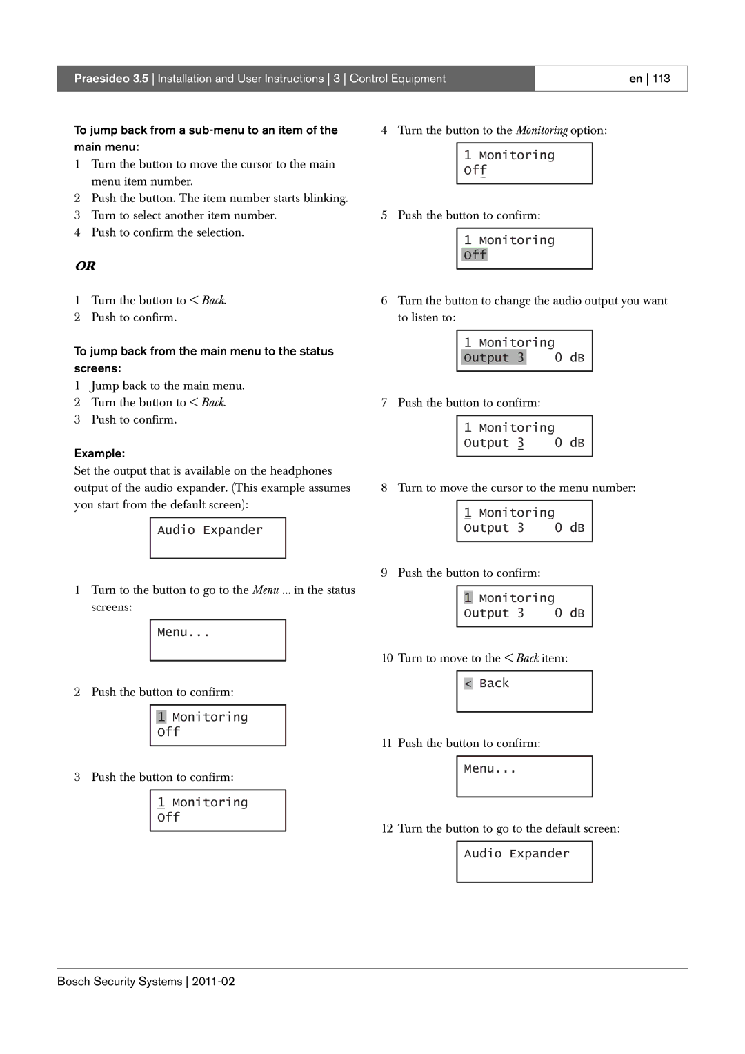 Bosch Appliances 3.5 manual To jump back from a sub-menu to an item of the main menu 