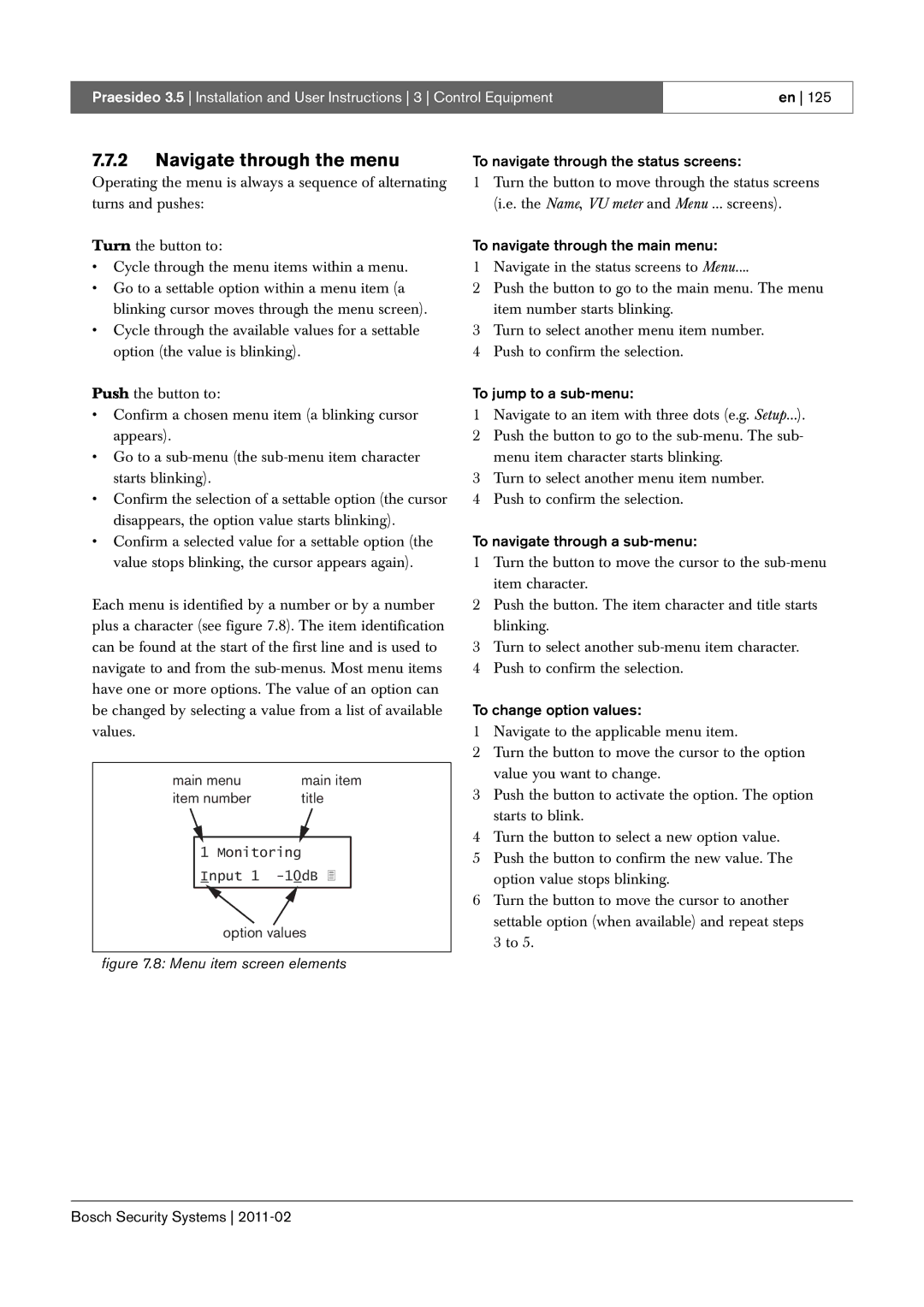 Bosch Appliances 3.5 manual Menu item screen elements 