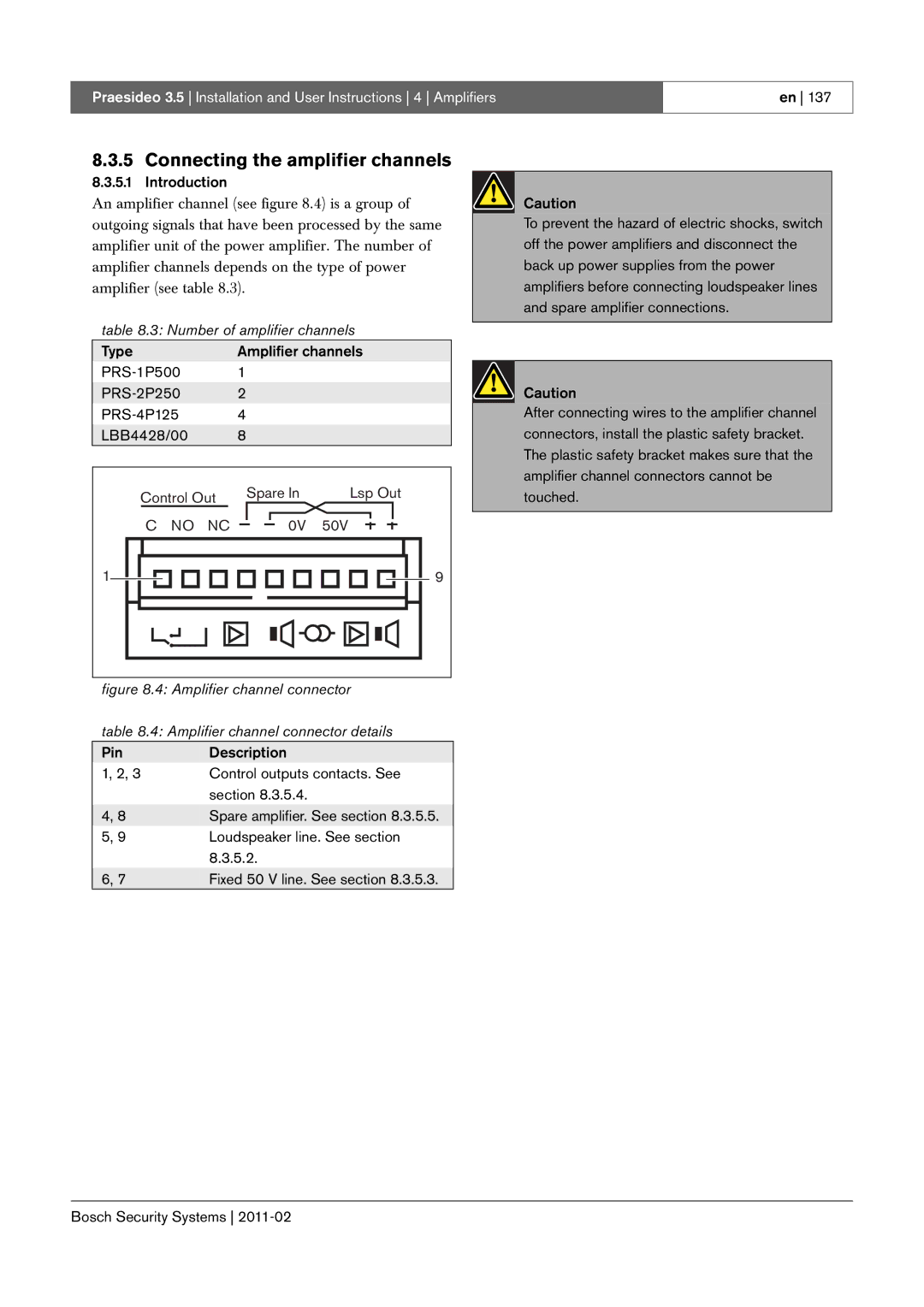 Bosch Appliances 3.5 manual Connecting the amplifier channels, Number of amplifier channels 