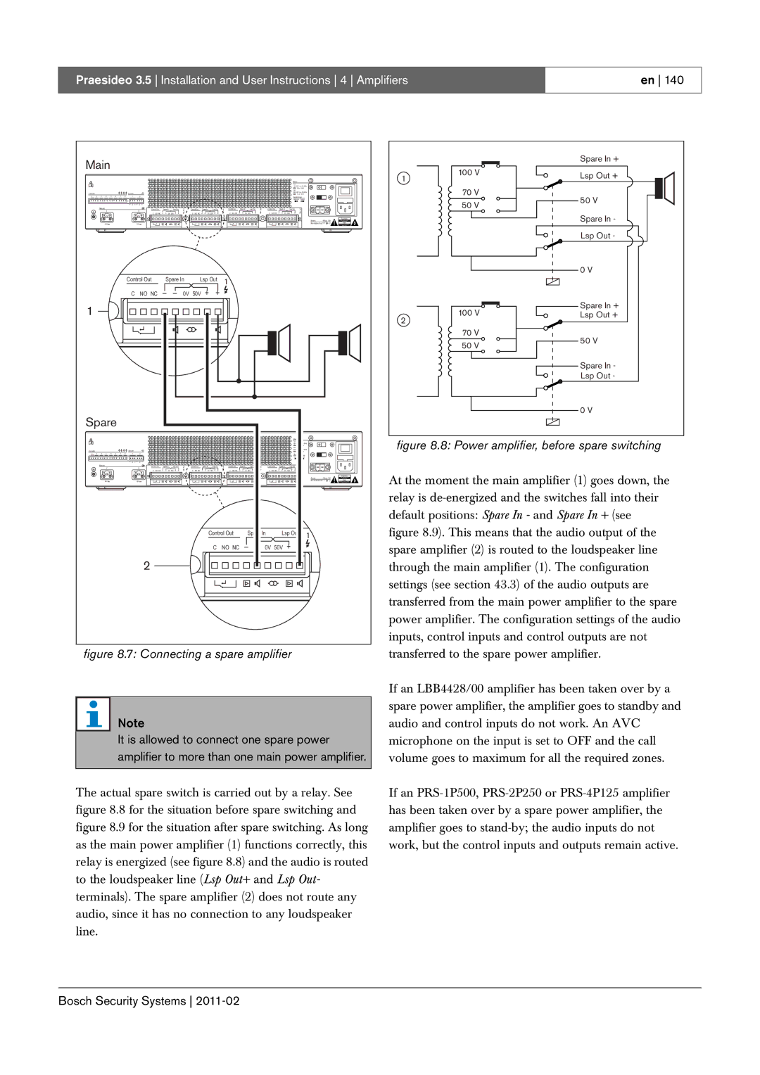 Bosch Appliances 3.5 manual Main, Connecting a spare amplifier 