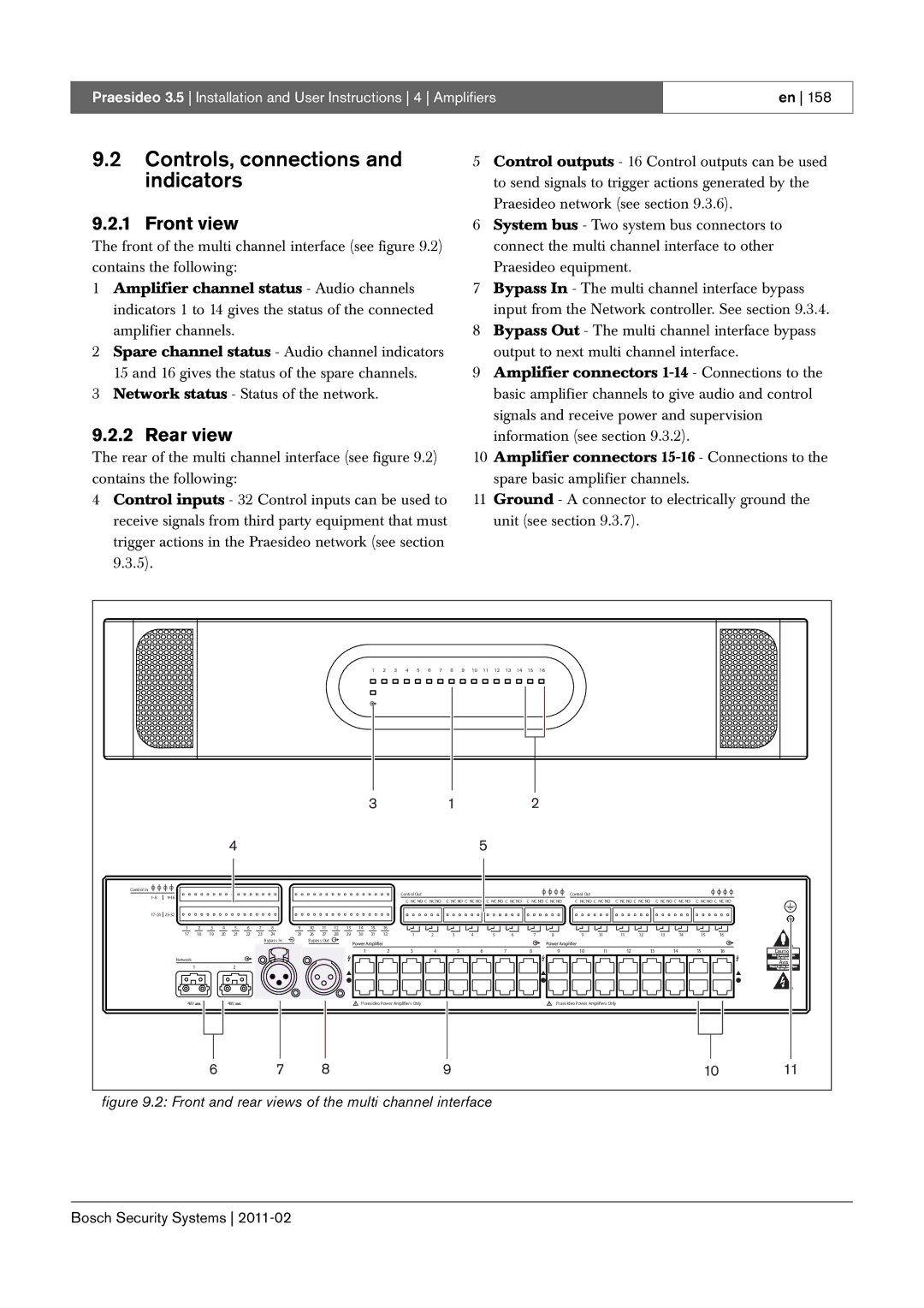 Bosch Appliances 3.5 manual Controls, connections and indicators, Front and rear views of the multi channel interface 