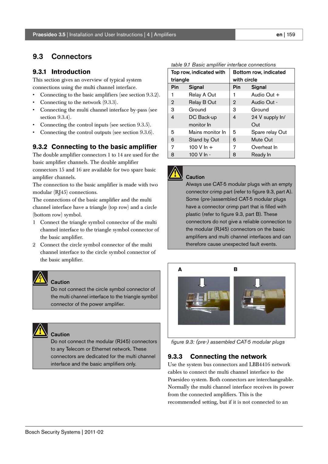 Bosch Appliances 3.5 manual Connectors, Connecting to the basic amplifier, Basic amplifier interface connections 