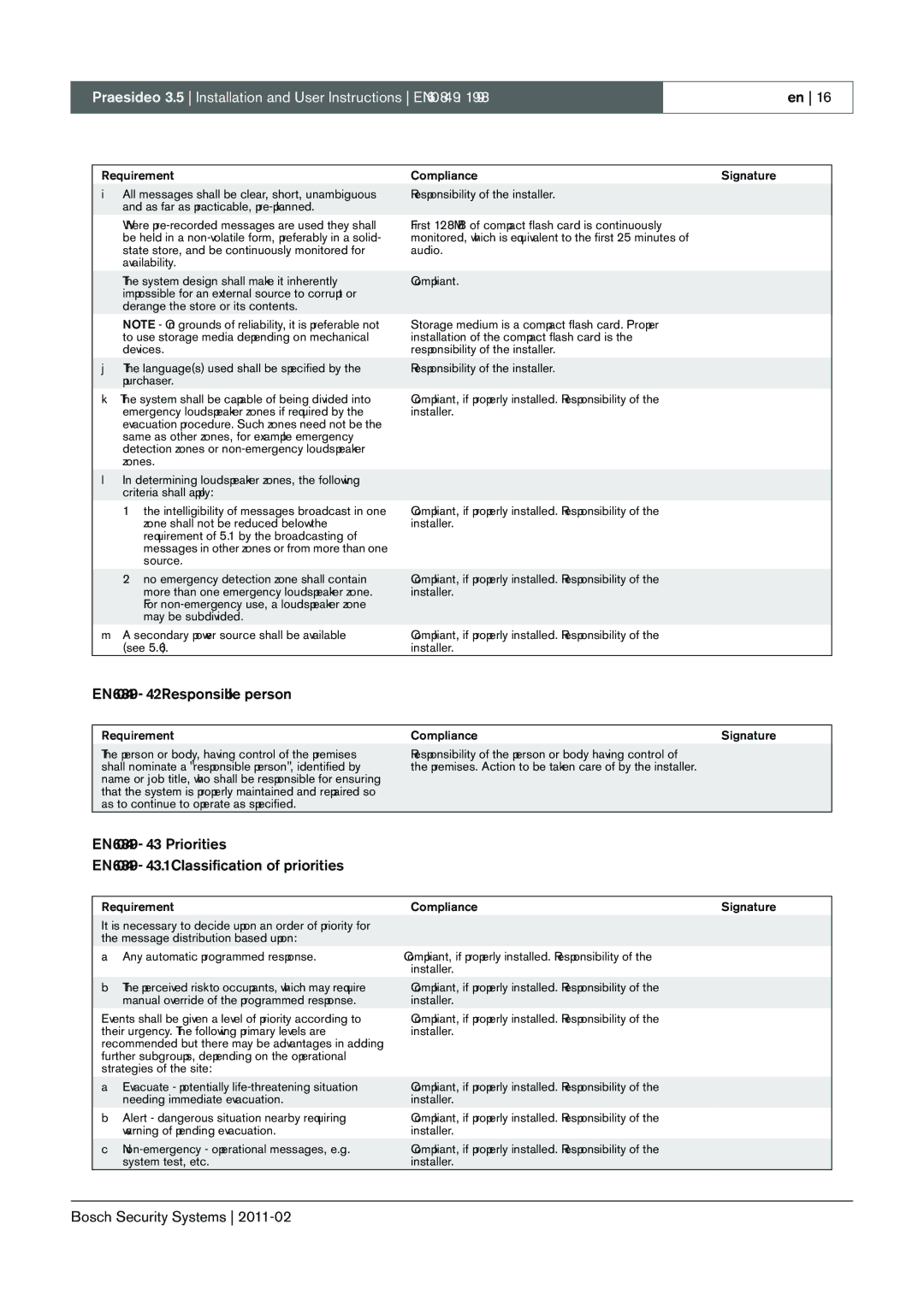 Bosch Appliances 3.5 manual EN60849 4.2 Responsible person 