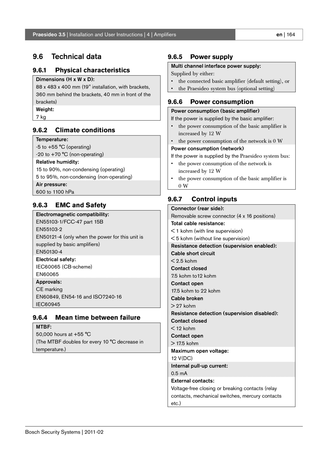 Bosch Appliances 3.5 manual Technical data, Multi channel interface power supply 