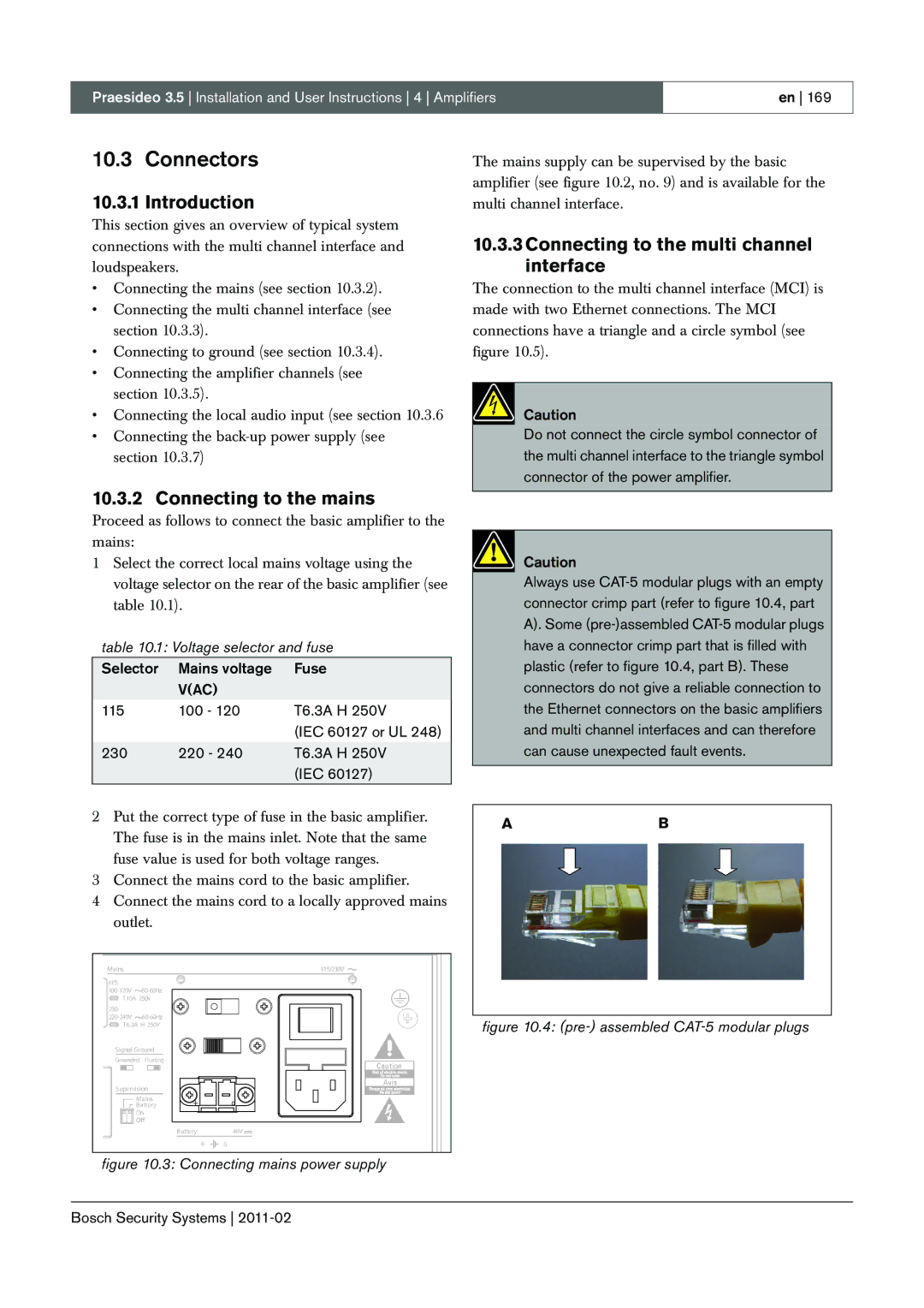 Bosch Appliances 3.5 manual Connecting to the mains, Connecting to the multi channel interface 