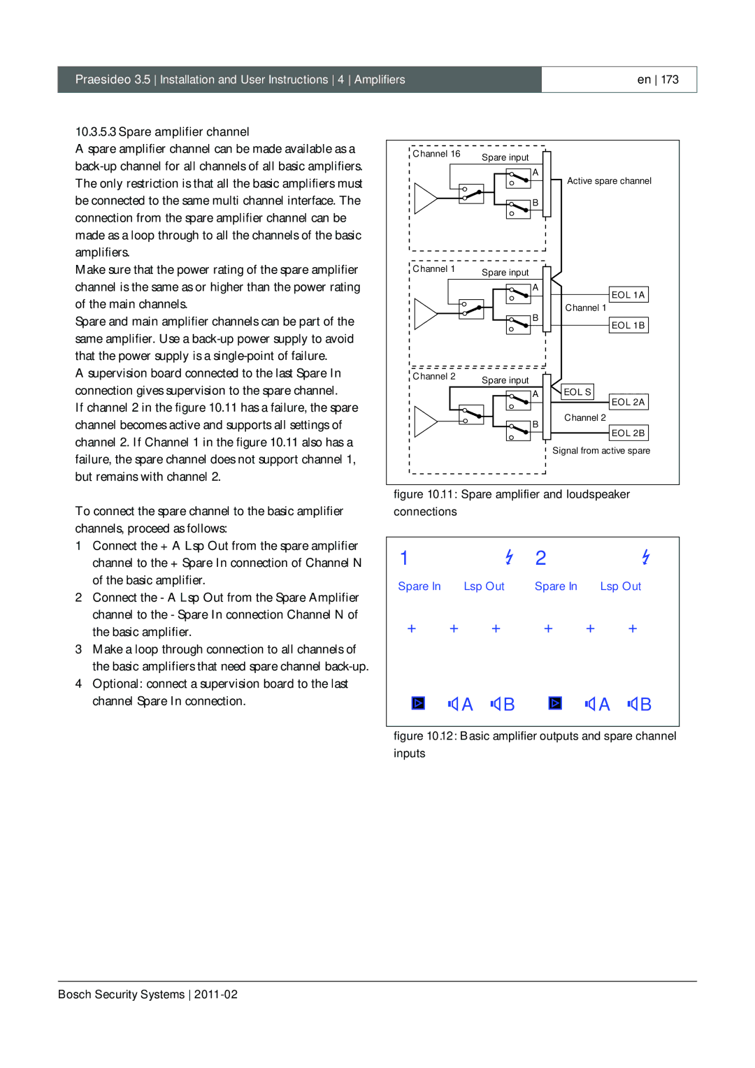 Bosch Appliances 3.5 manual Spare amplifier channel, Spare amplifier and loudspeaker Connections 