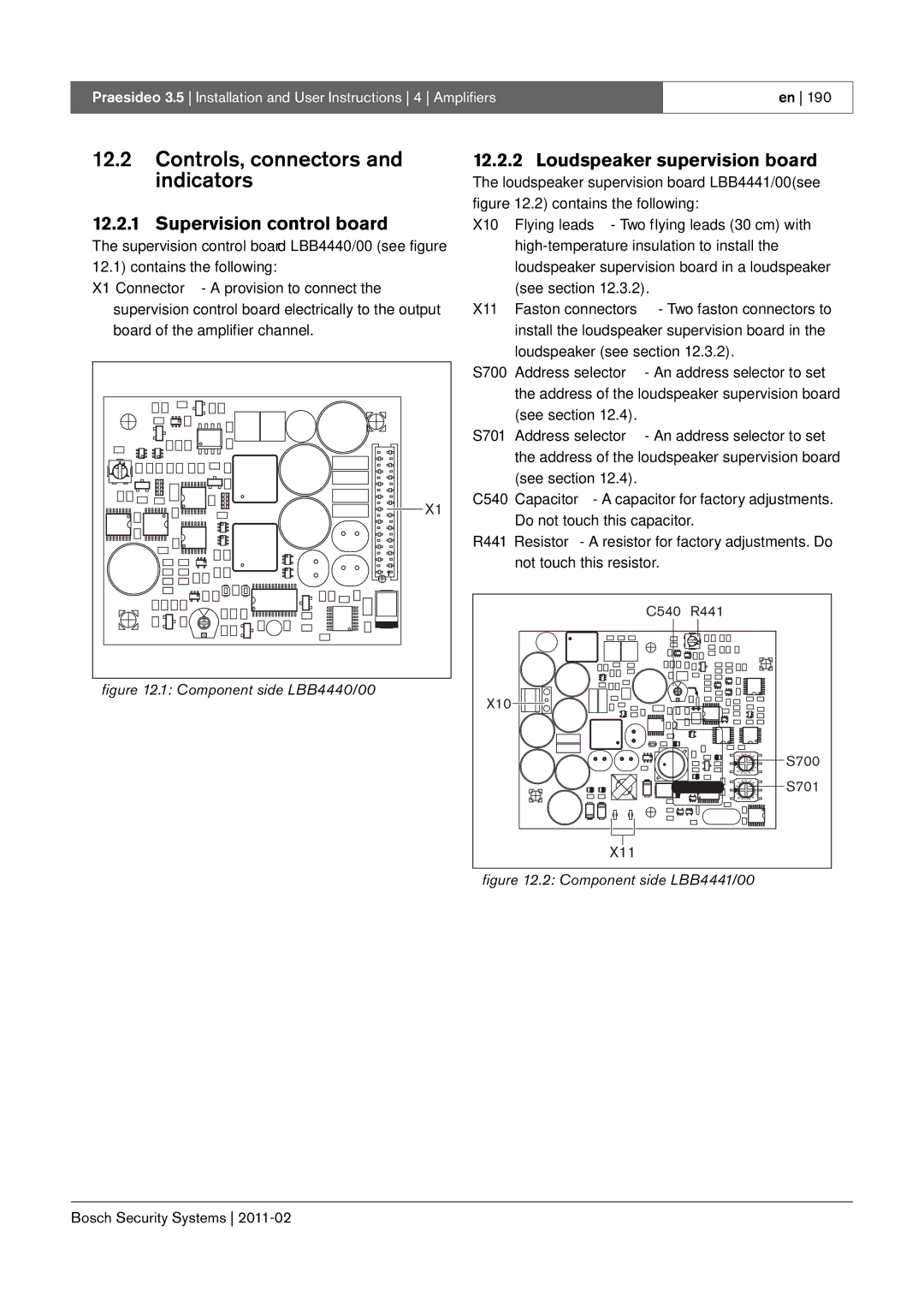 Bosch Appliances 3.5 manual Supervision control board, Loudspeaker supervision board, X11 