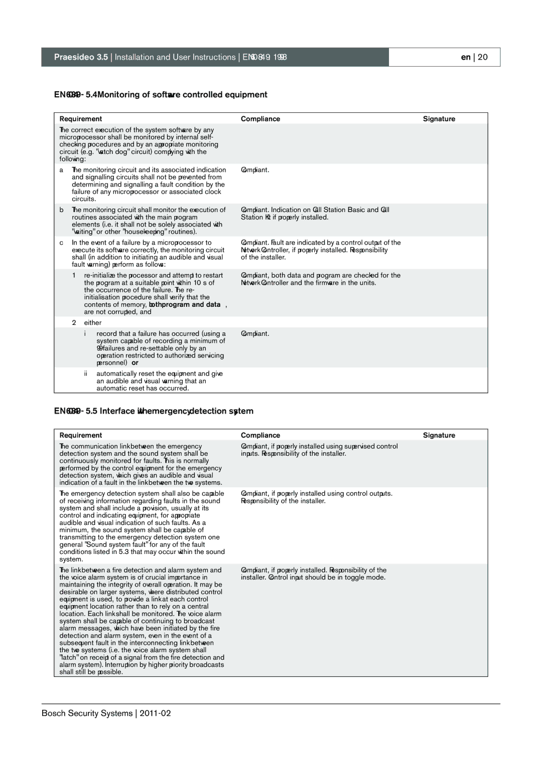 Bosch Appliances 3.5 manual EN60849 5.4 Monitoring of software controlled equipment 