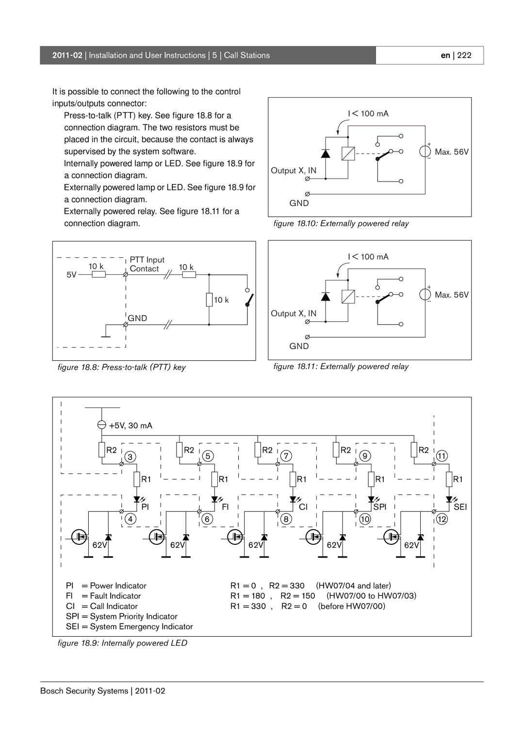 Bosch Appliances 3.5 manual 10 k Ω PTT Input Contact, mA Max Output X, 62V 