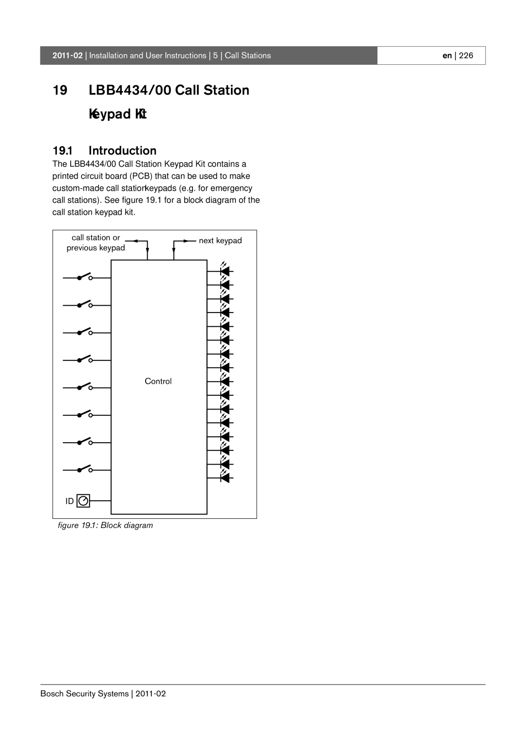 Bosch Appliances 3.5 manual 19 LBB4434/00 Call Station Keypad Kit, Block diagram 