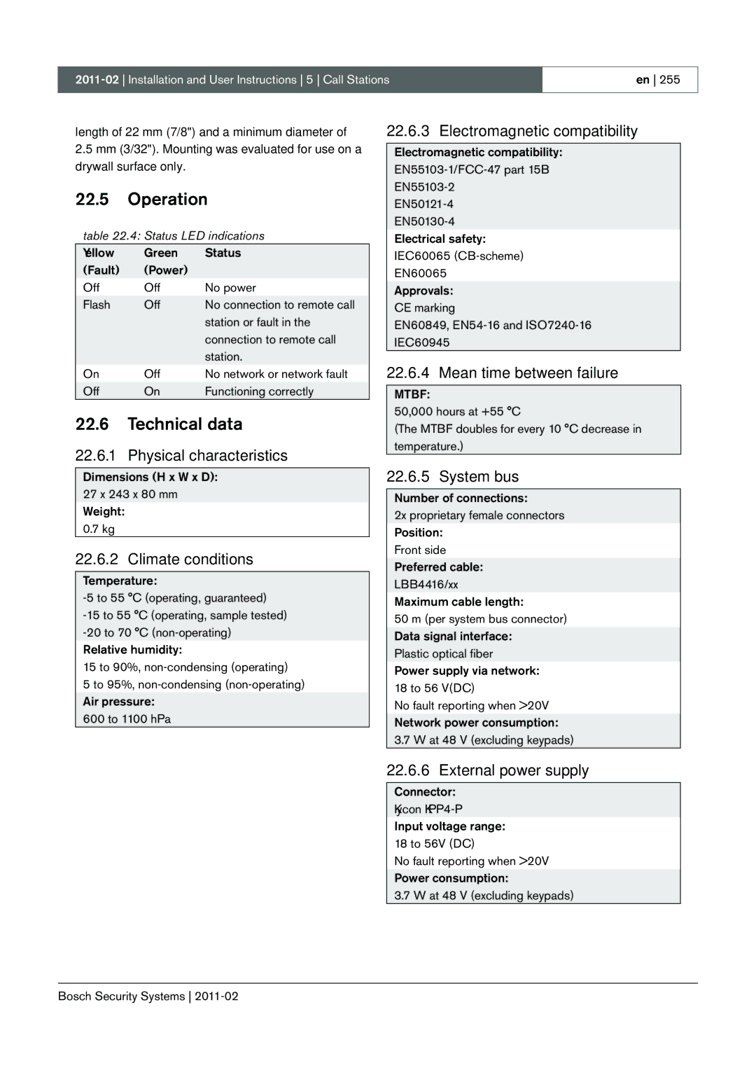 Bosch Appliances 3.5 manual Status LED indications, Dimensions H x W x D 27 x 243 x 80 mm Weight 