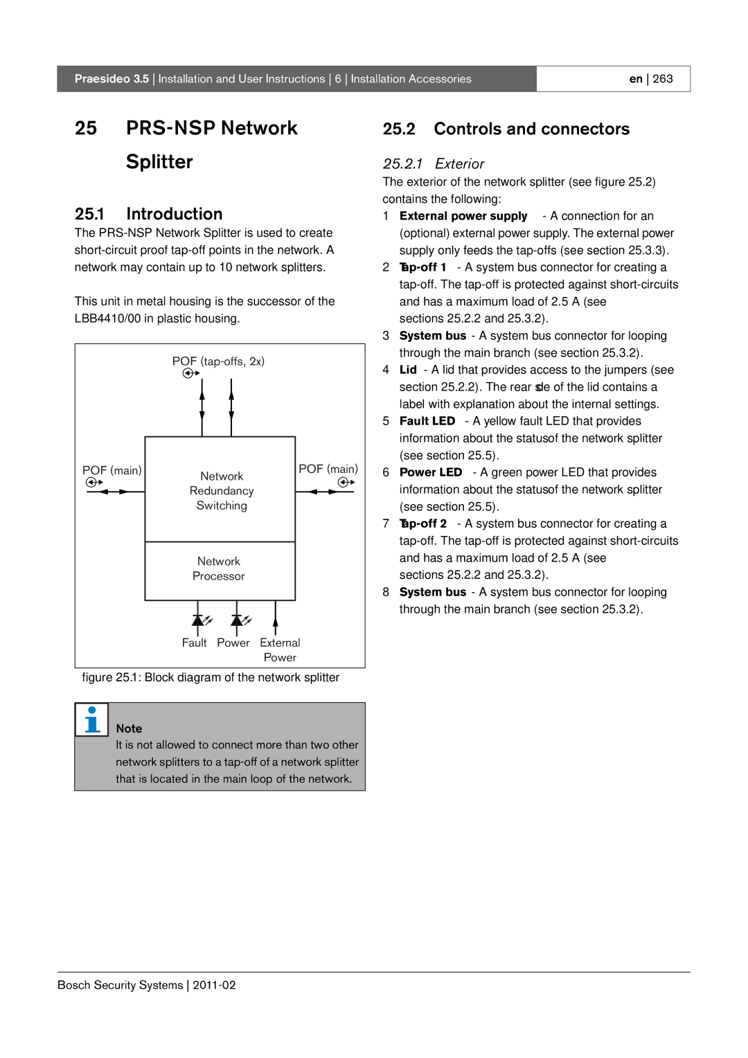 Bosch Appliances 3.5 manual PRS-NSP Network Splitter, Controls and connectors, POF main 