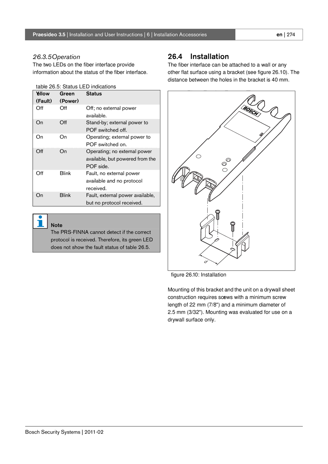 Bosch Appliances manual 26.3.5Operation, Installation 