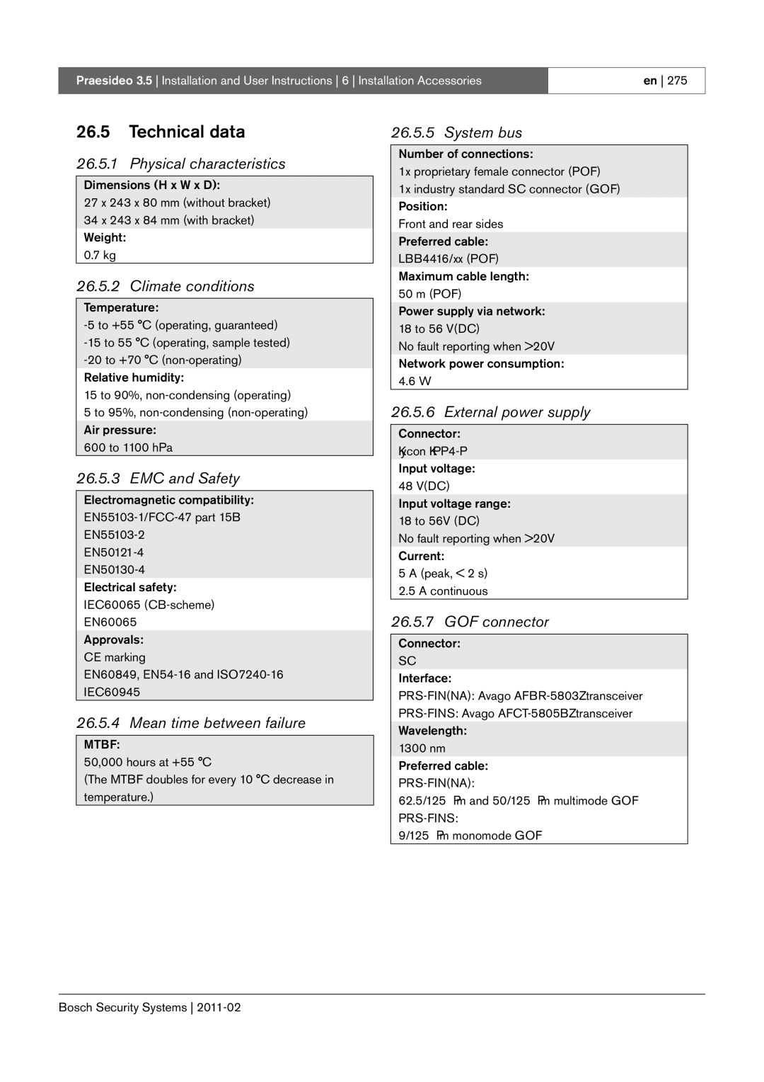 Bosch Appliances 3.5 manual Technical data, GOF connector 