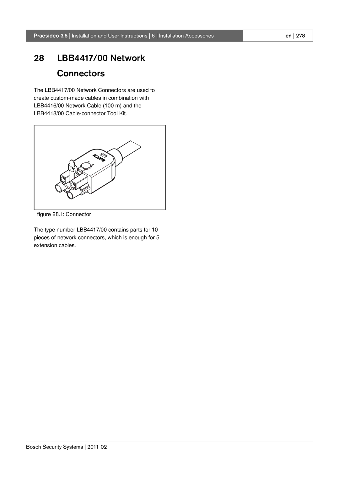 Bosch Appliances 3.5 manual 28 LBB4417/00 Network Connectors 