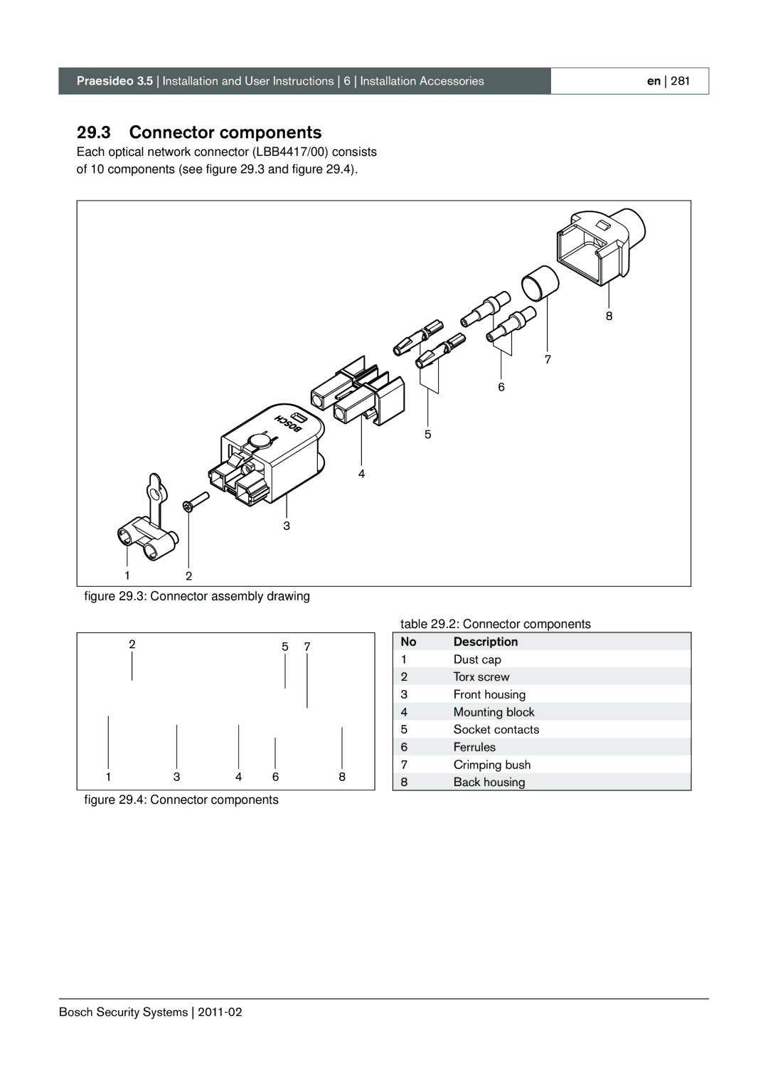 Bosch Appliances 3.5 manual Connector components, Connector assembly drawing 