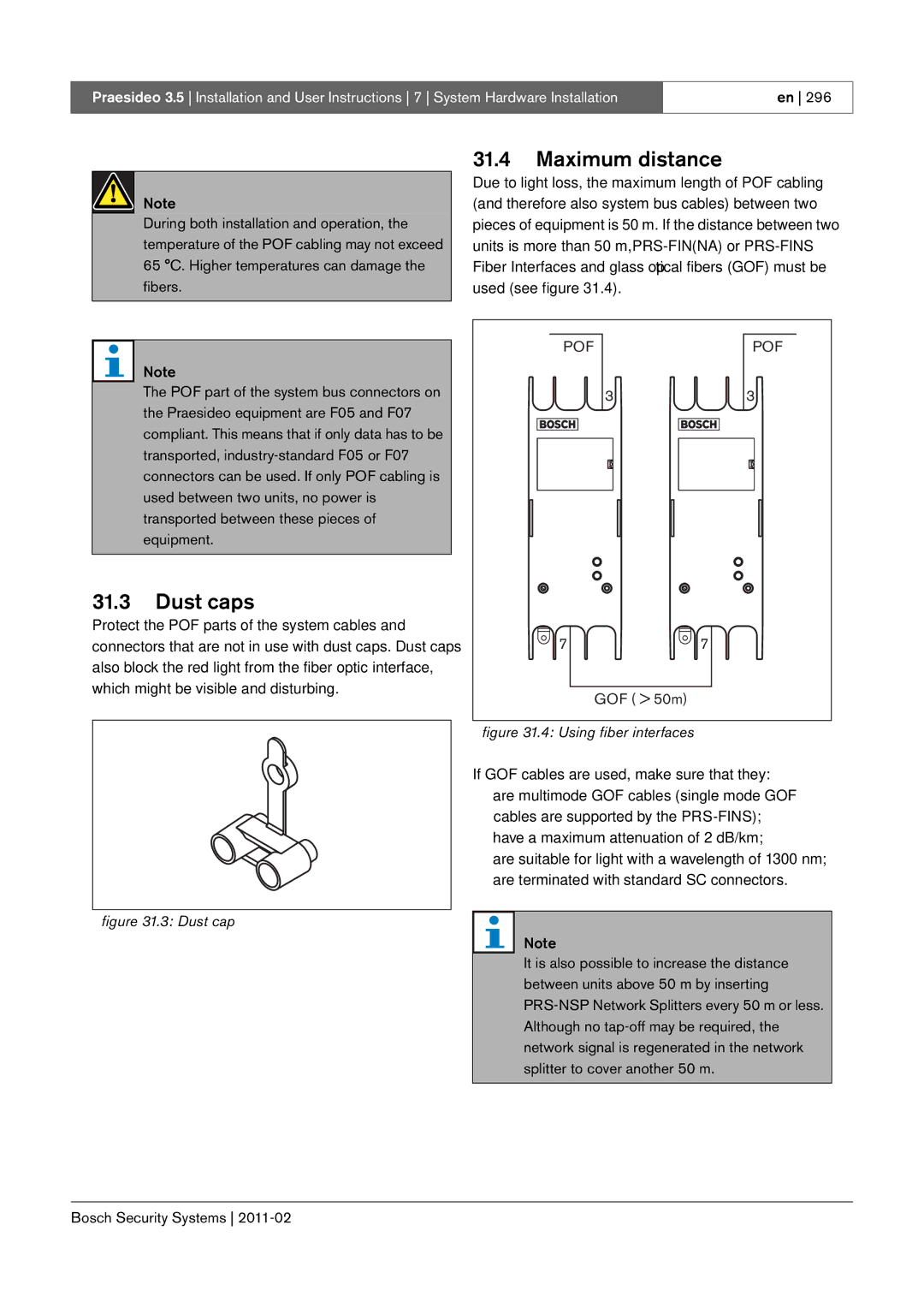 Bosch Appliances 3.5 manual Maximum distance, Dust caps 