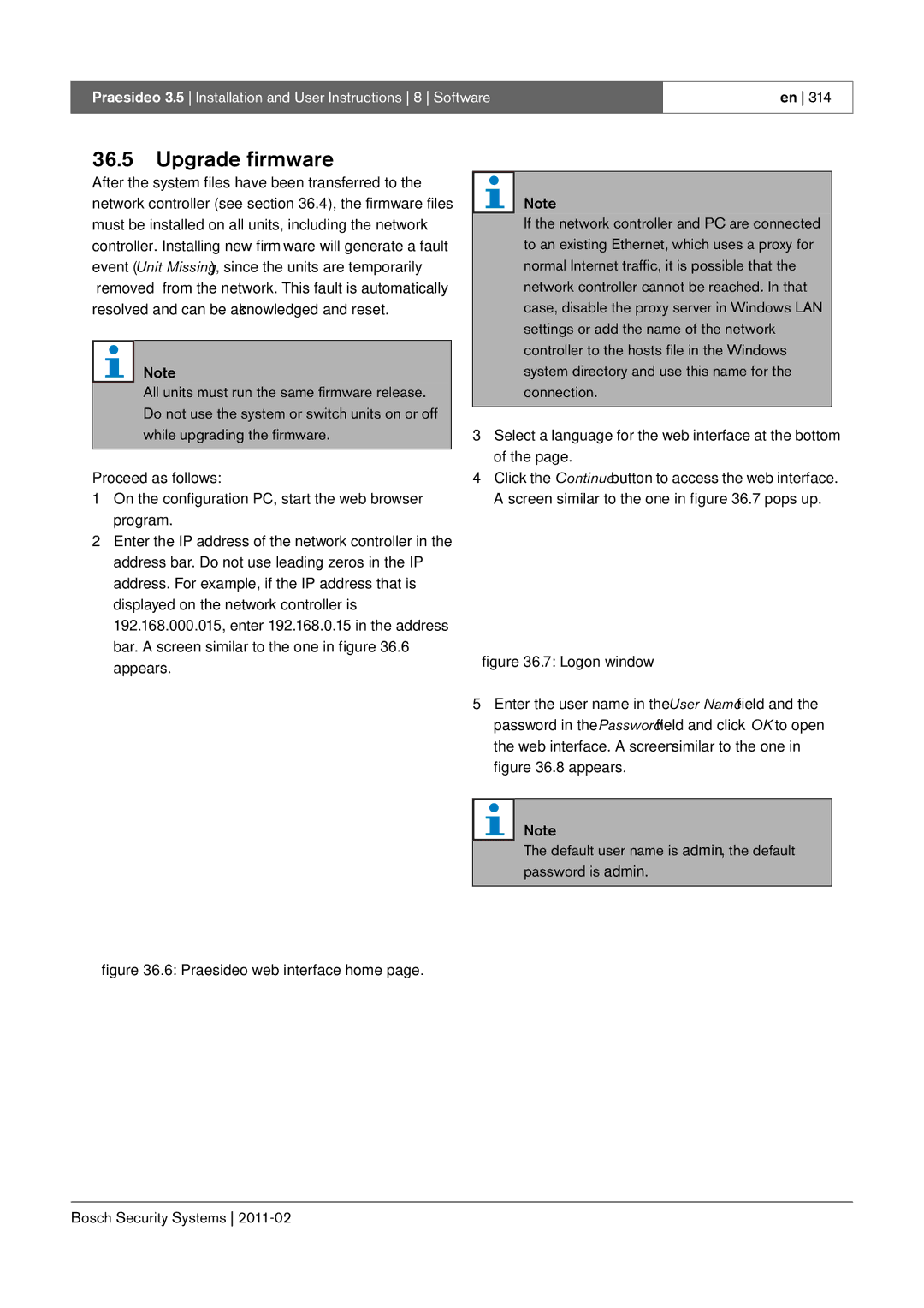 Bosch Appliances 3.5 manual Upgrade firmware, Praesideo web interface home 