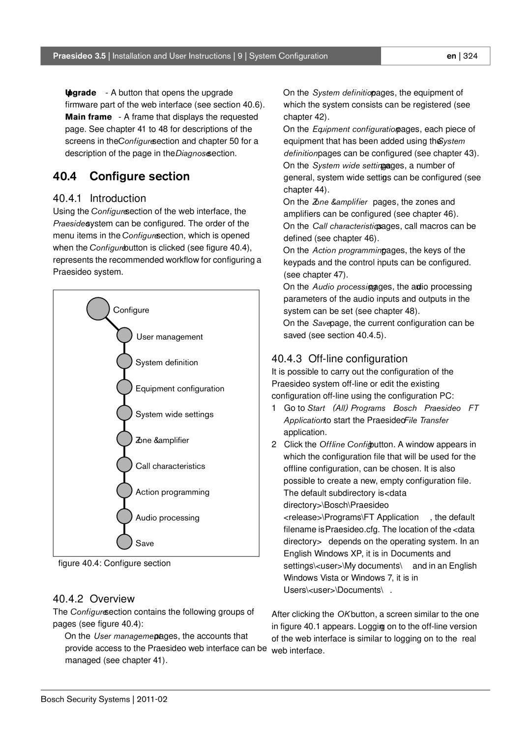 Bosch Appliances 3.5 manual Configure section, Off-line configuration 