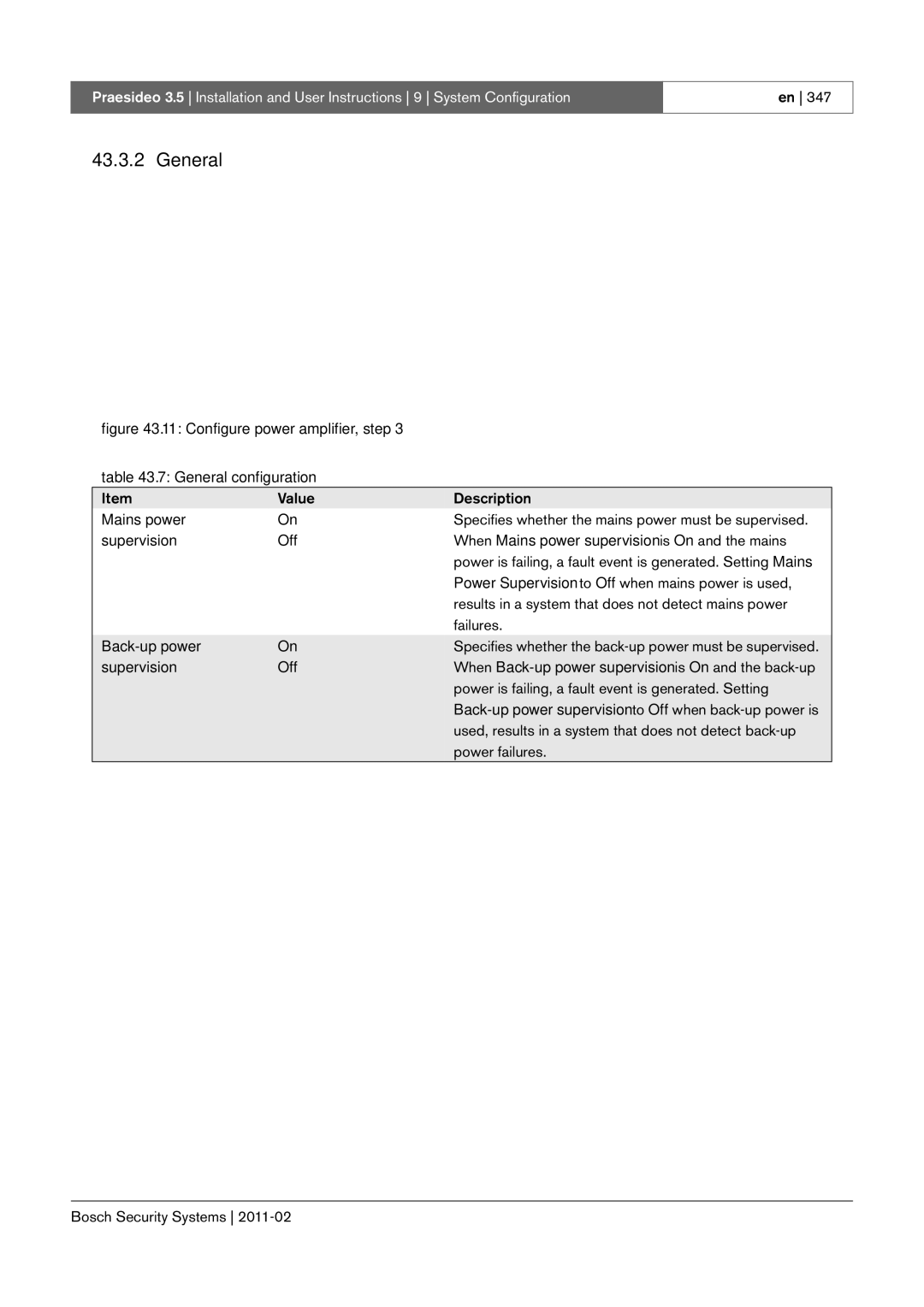 Bosch Appliances 3.5 manual Configure power amplifier, step General configuration 