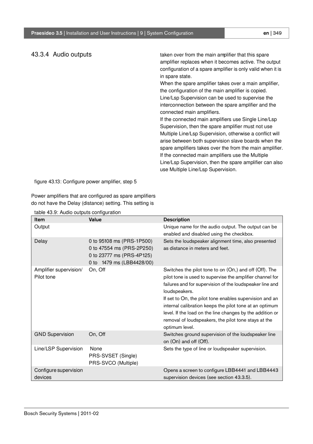 Bosch Appliances 3.5 Delay To 95108 ms PRS-1P500, To 47554 ms PRS-2P250, Pilot tone, GND Supervision On, Off, Devices 