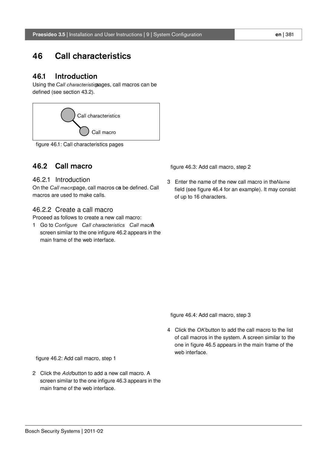 Bosch Appliances 3.5 manual Create a call macro, Call characteristics Call macro 