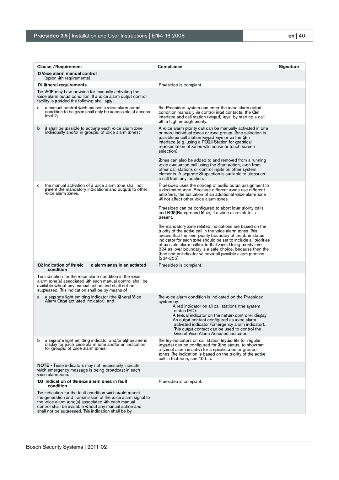 Bosch Appliances 3.5 manual Indication of the voice alarm zones in fault condition 