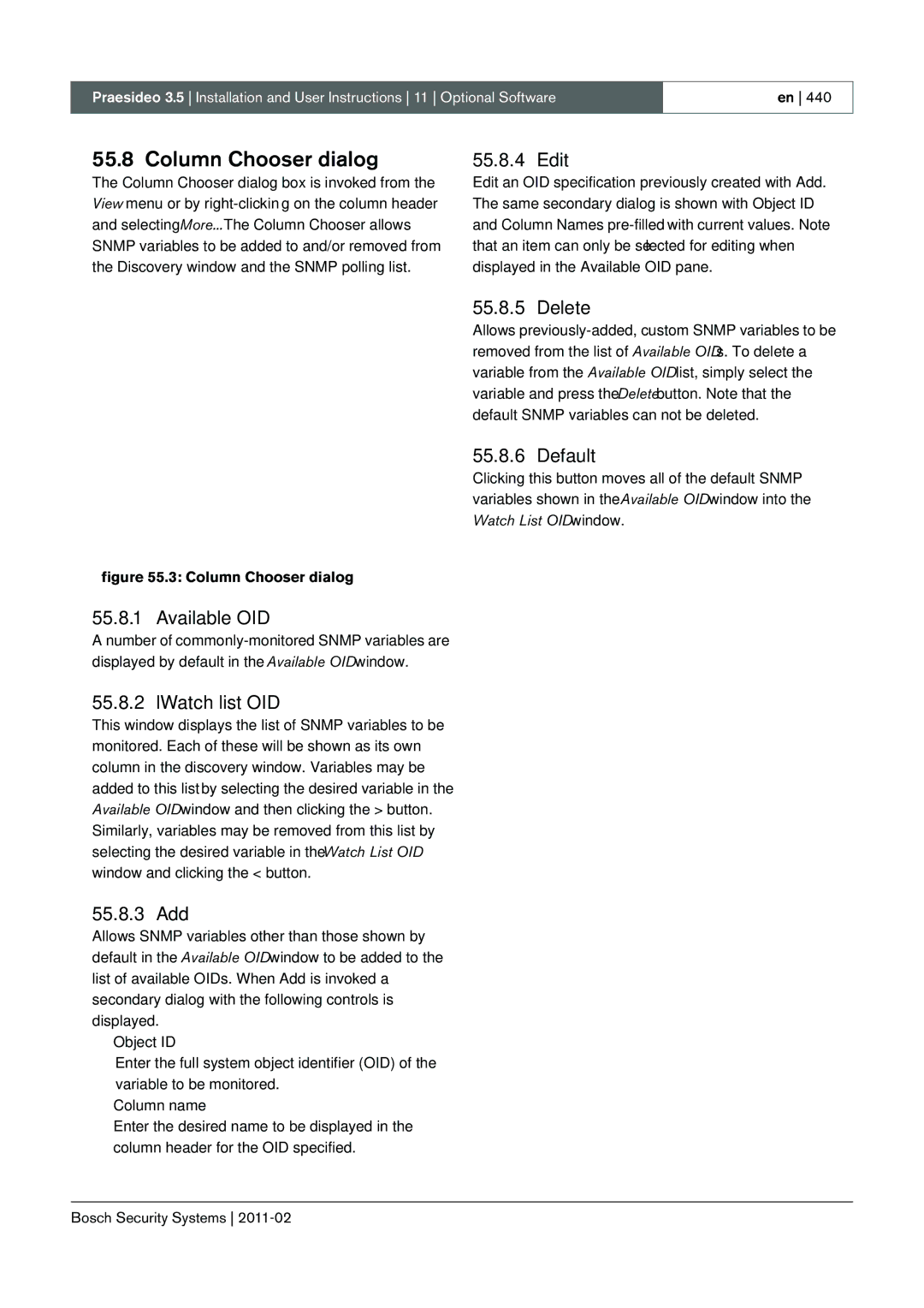 Bosch Appliances 3.5 manual Column Chooser dialog 