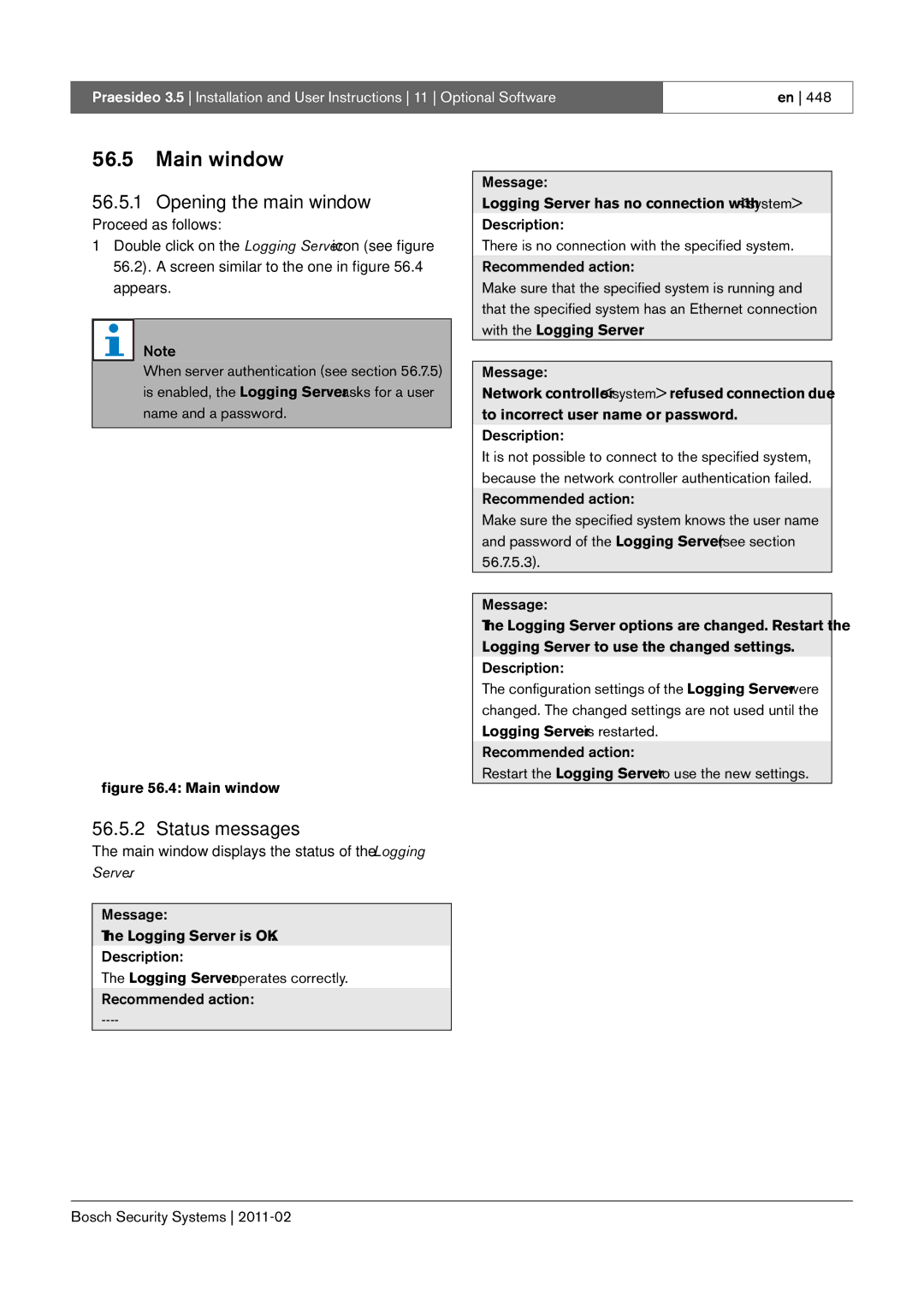 Bosch Appliances 3.5 manual Main window, Opening the main window, Status messages 