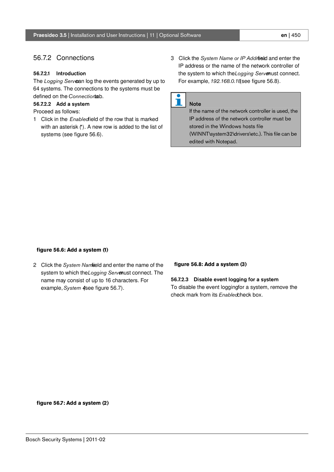 Bosch Appliances 3.5 manual Connections, Add a system, Disable event logging for a system 