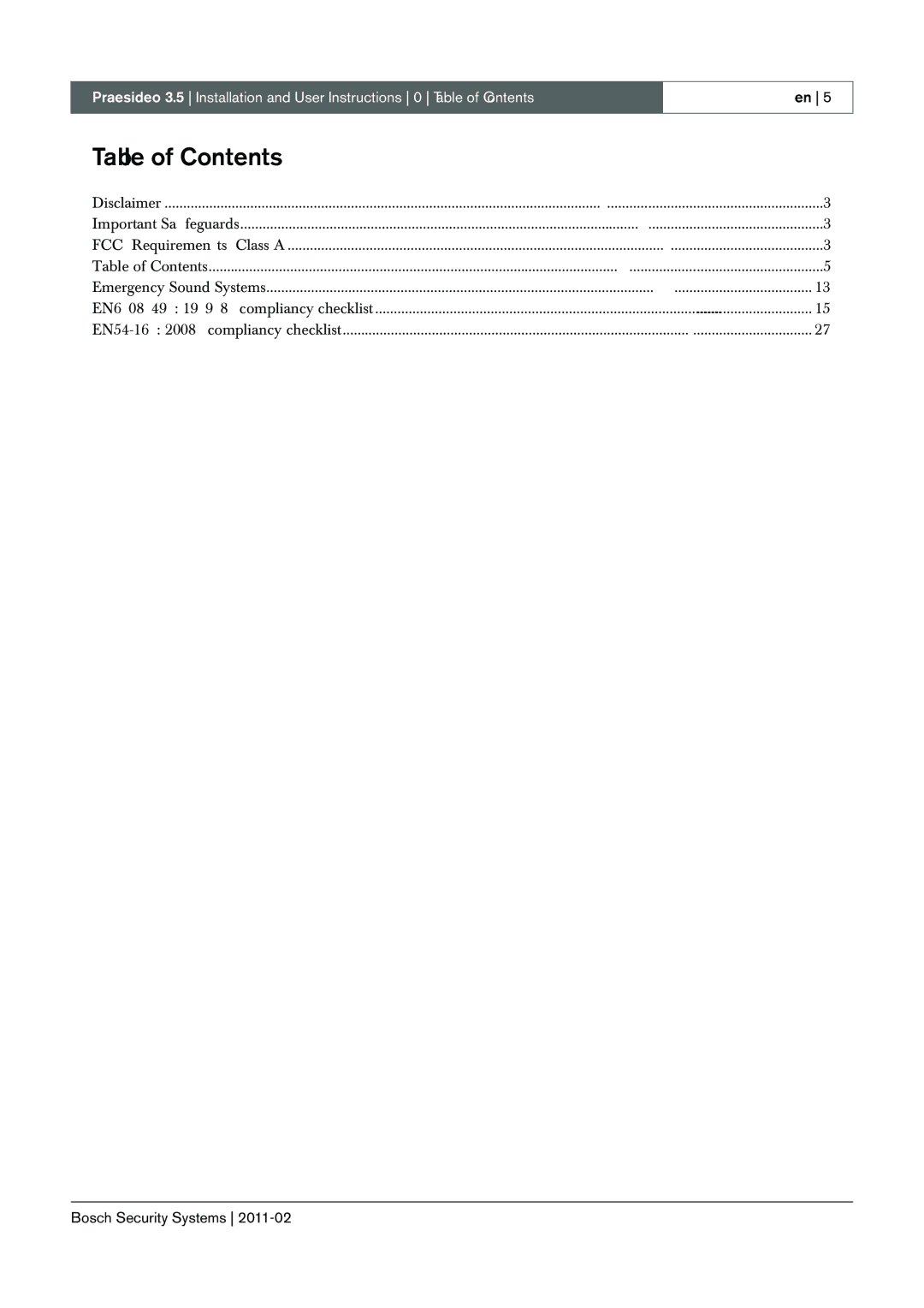 Bosch Appliances 3.5 manual Table of Contents 