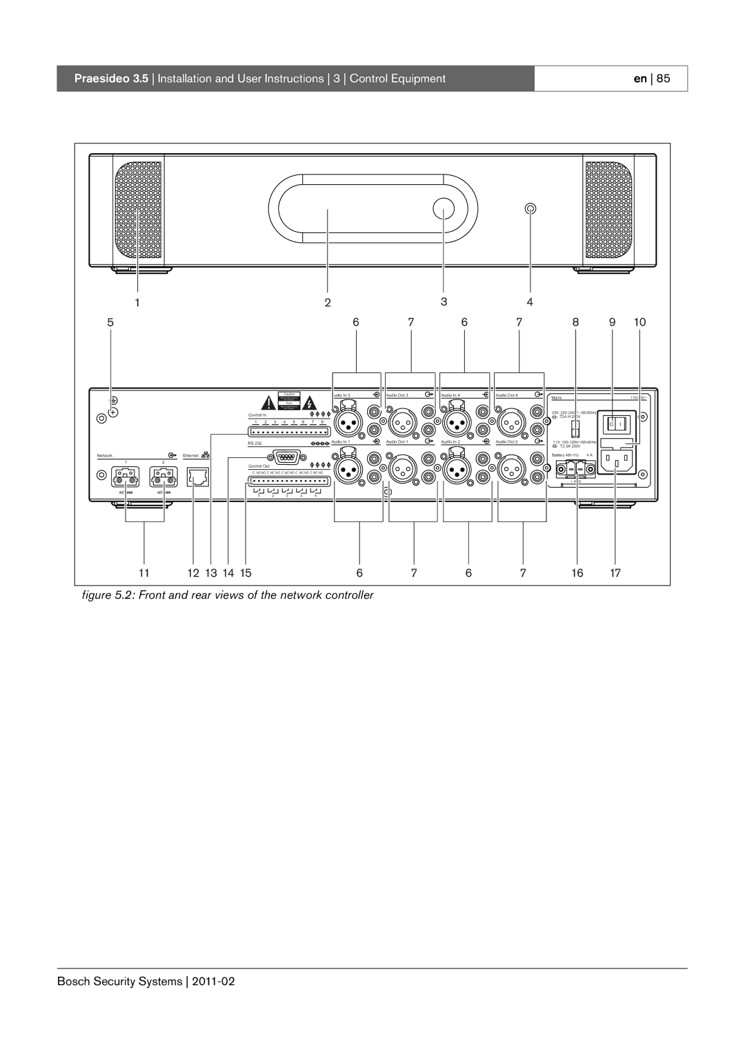 Bosch Appliances 3.5 manual 12 13 14, Front and rear views of the network controller 