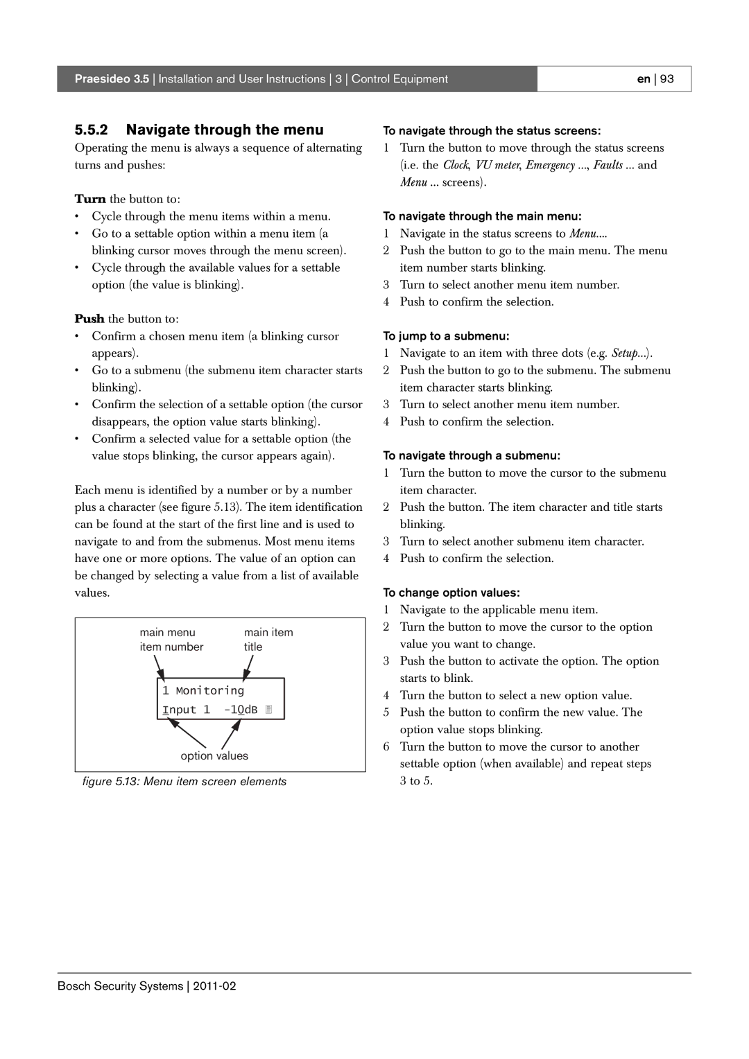 Bosch Appliances 3.5 manual Navigate through the menu 