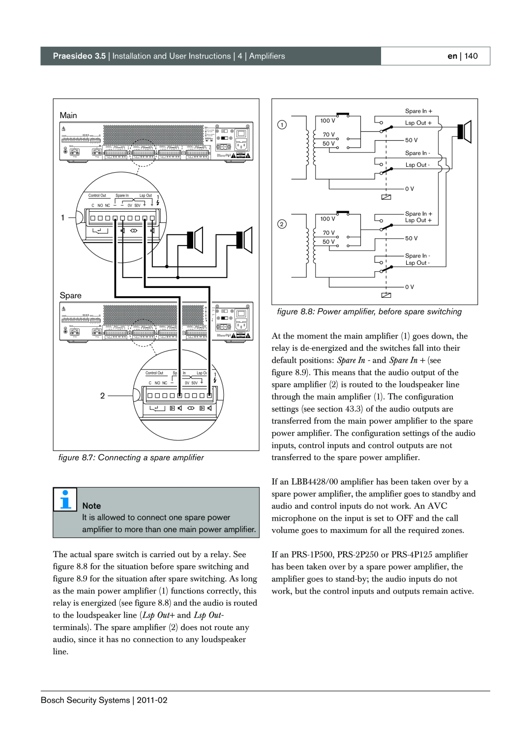 Bosch Appliances 3.5 manual 7: Connecting a spare amplifier, en, Main, Bosch Security Systems 