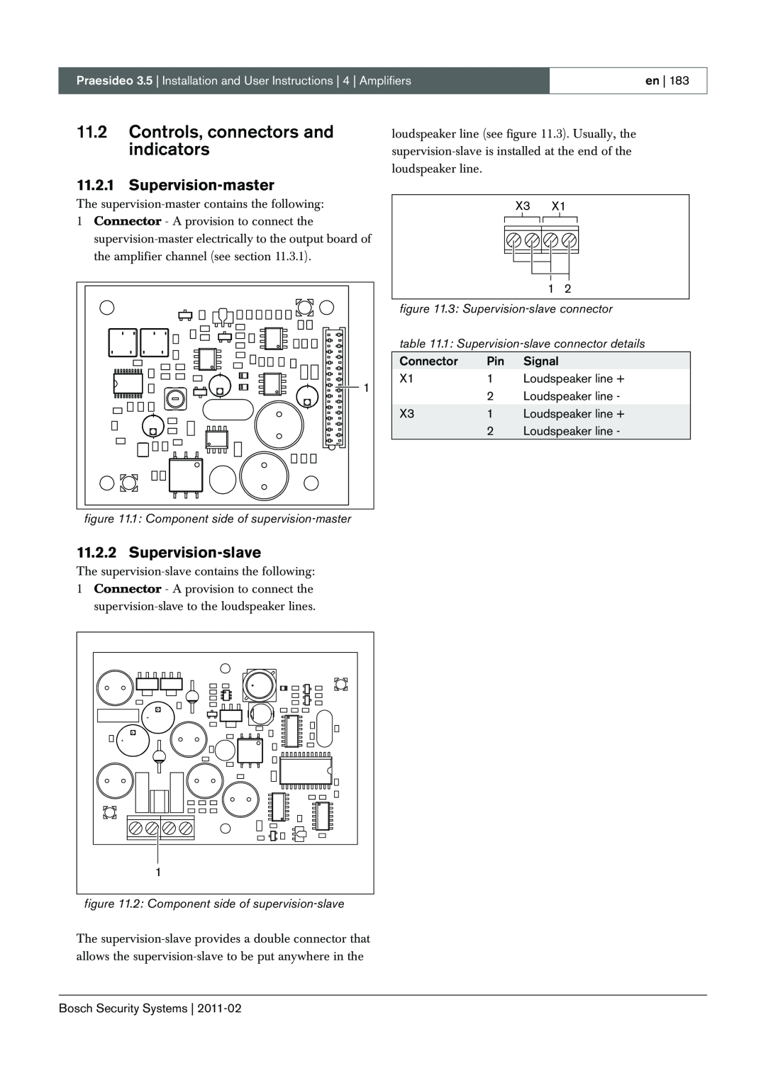 Bosch Appliances 3.5 manual 11.2Controls, connectors and indicators, Supervision-master, Supervision-slave 
