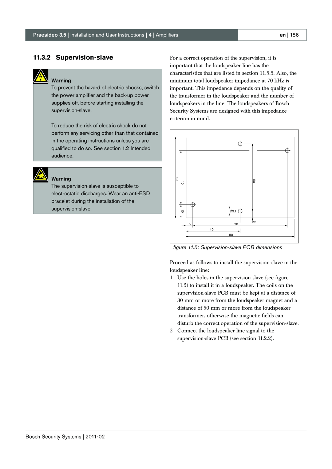 Bosch Appliances 3.5 manual 5: Supervision-slavePCB dimensions 