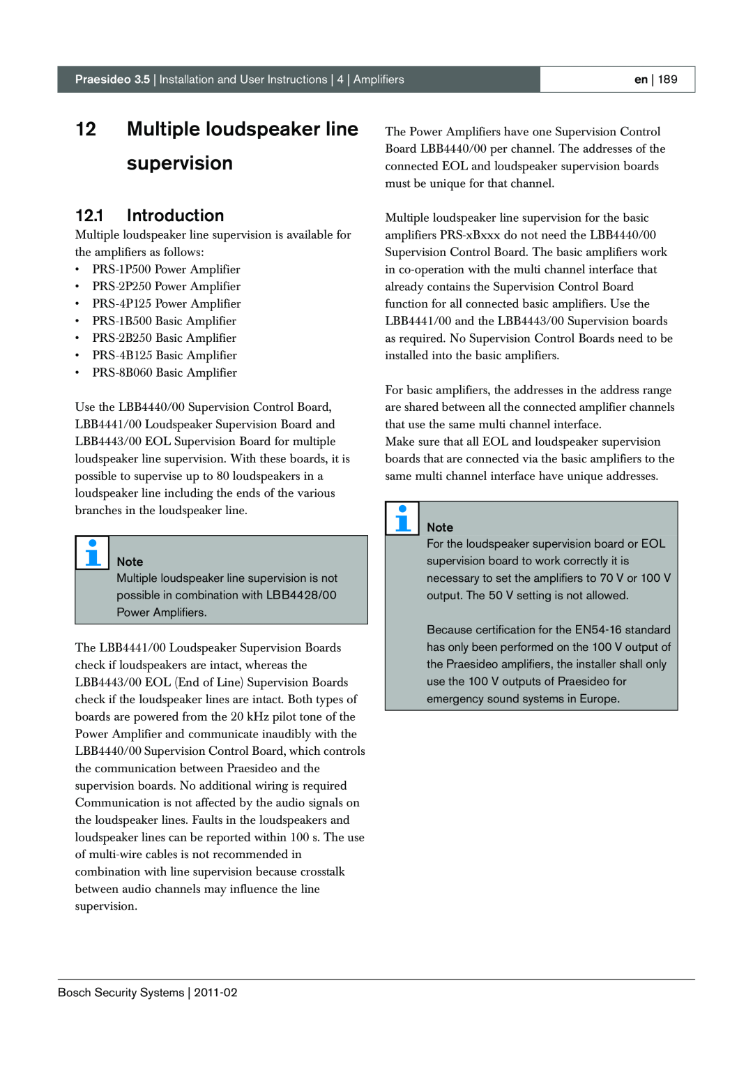Bosch Appliances 3.5 manual 12Multiple loudspeaker line supervision, 12.1Introduction 