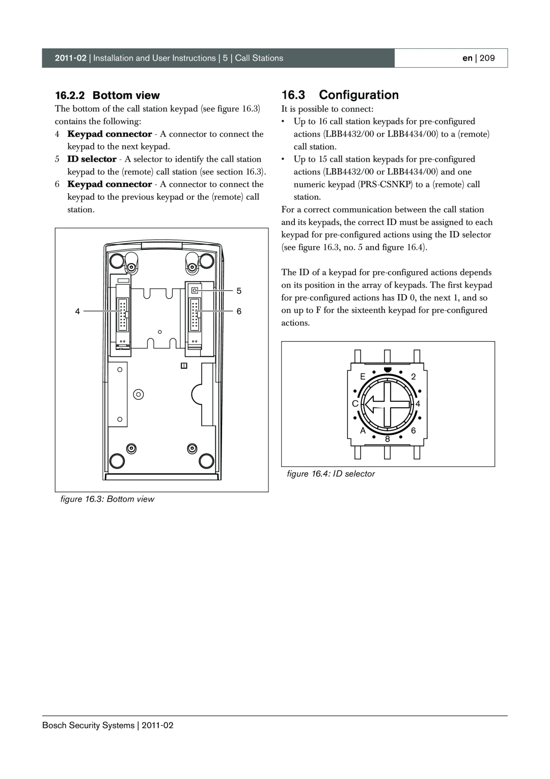 Bosch Appliances 3.5 manual 16.3Configuration, 3 Bottom view, 4: ID selector 