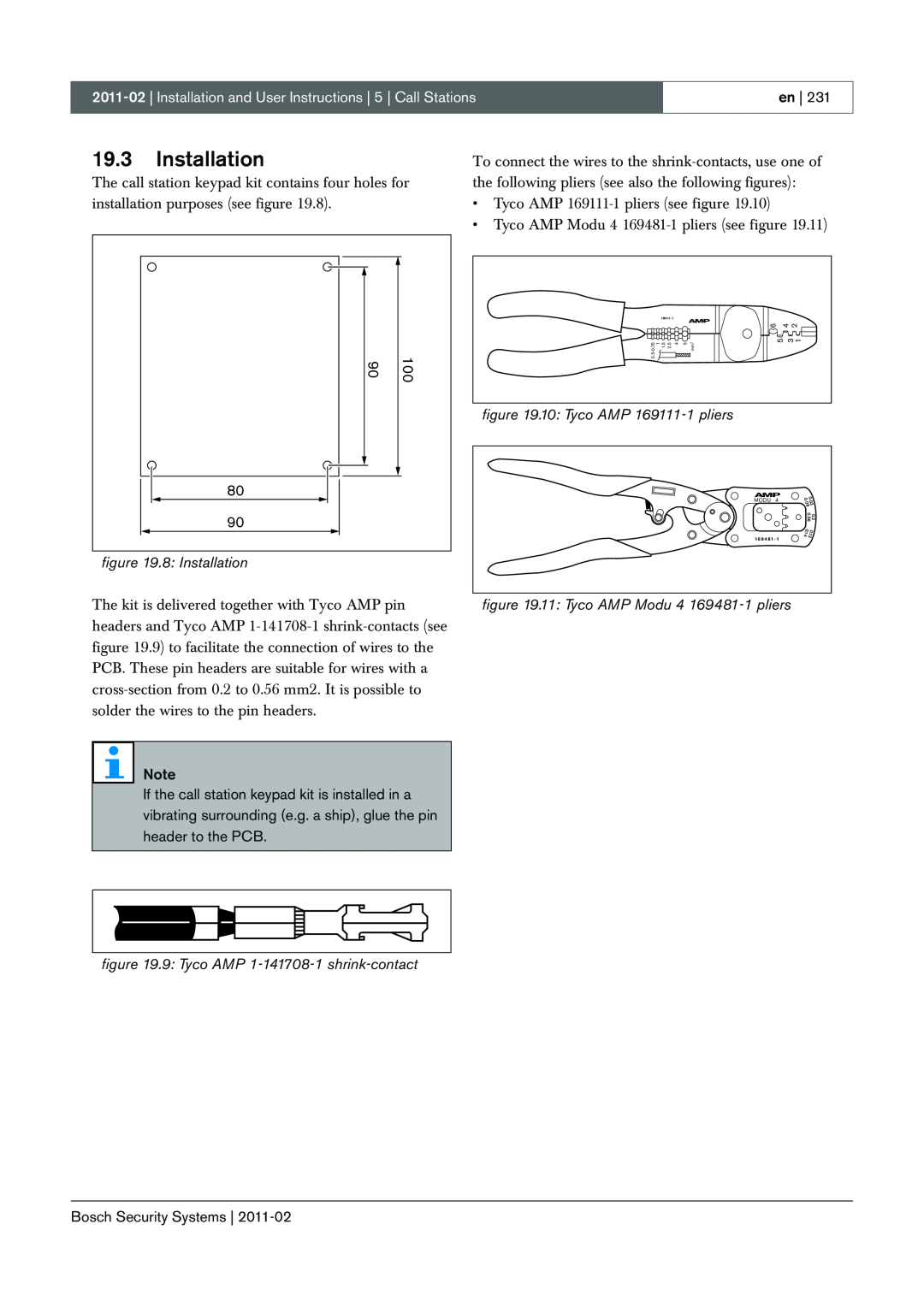 Bosch Appliances 3.5 manual 8: Installation, 10: Tyco AMP 169111-1pliers, 11: Tyco AMP Modu 4 169481-1pliers 