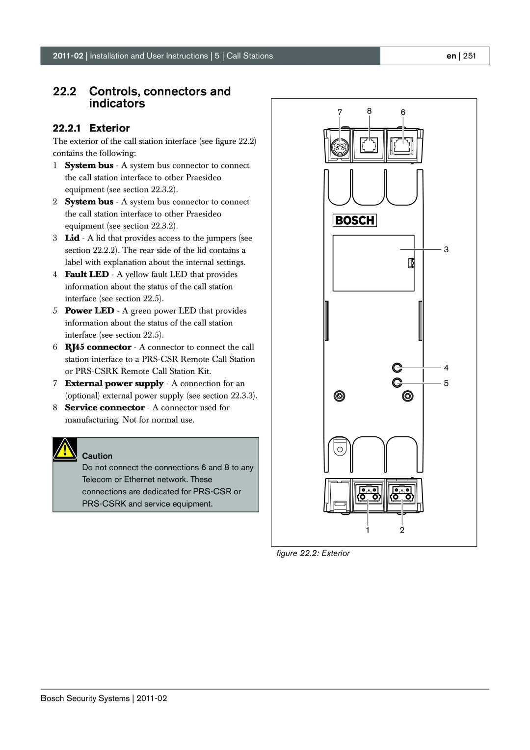 Bosch Appliances 3.5 manual 22.2Controls, connectors and indicators, 2: Exterior 