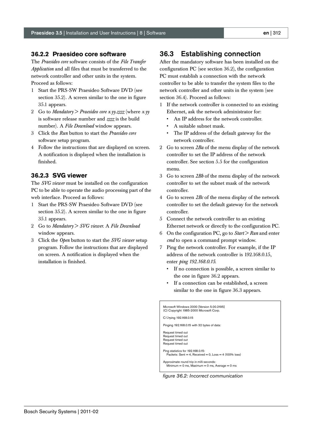 Bosch Appliances 3.5 manual 36.3Establishing connection, Praesideo core software, SVG viewer, 2: Incorrect communication 
