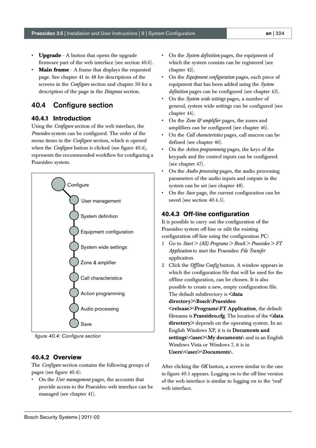 Bosch Appliances 3.5 manual 40.4Configure section, Introduction, Overview, Off-lineconfiguration, 4: Configure section 